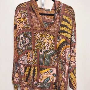 Earthbound Trading Co Patchwork Hoodie Lightweight Long Sleeve Top S Boho Hippie
